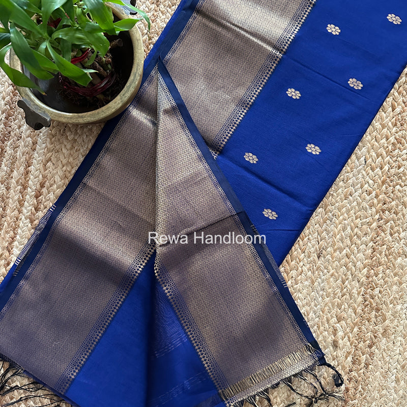 Maheshwari Royal Blue Flower Skirt Butti Saree ZSB0149
