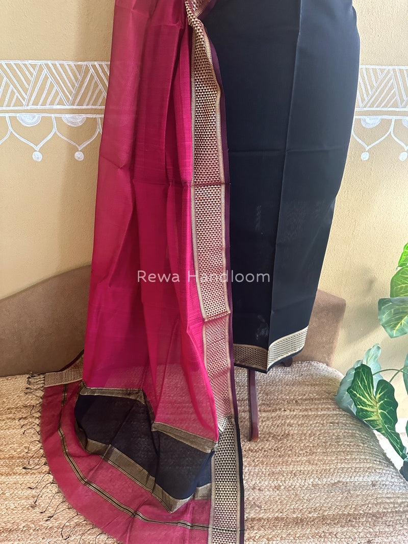 Maheshwari Black-Rani Pink Top-Dupatta Suit ZPS05