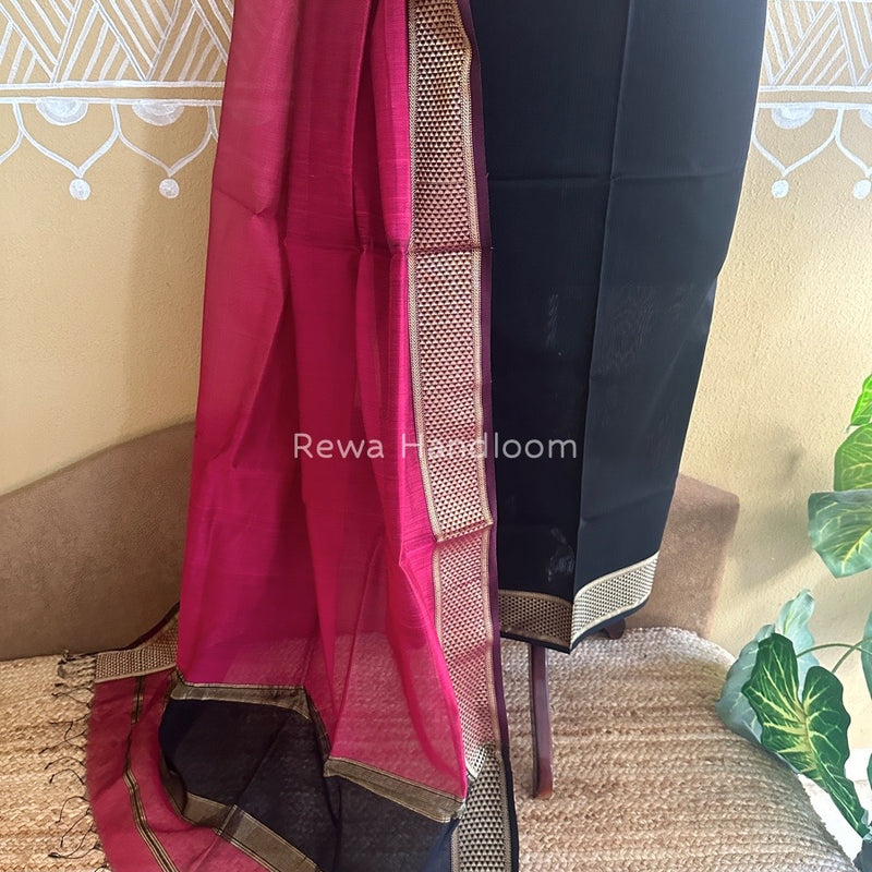 Maheshwari Black-Rani Pink Top-Dupatta Suit ZPS05
