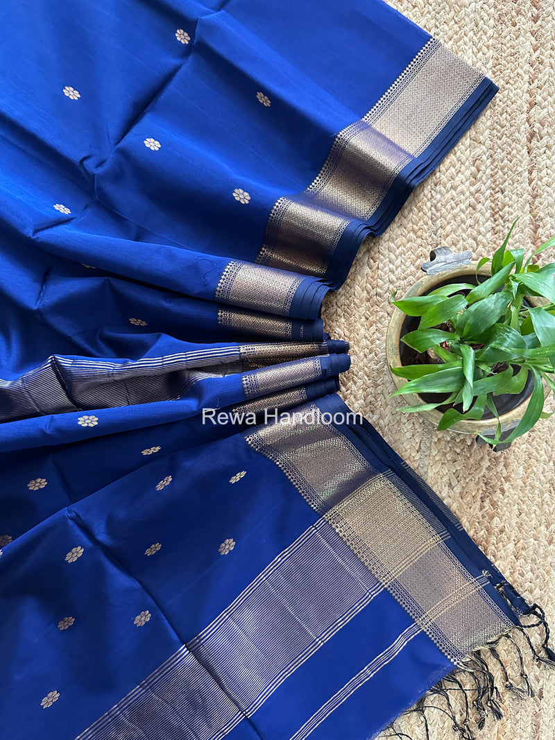 Maheshwari Royal Blue Flower Skirt Butti Saree ZSB0149