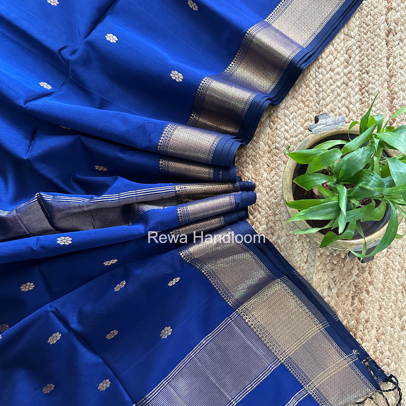 Maheshwari Royal Blue Flower Skirt Butti Saree ZSB0149
