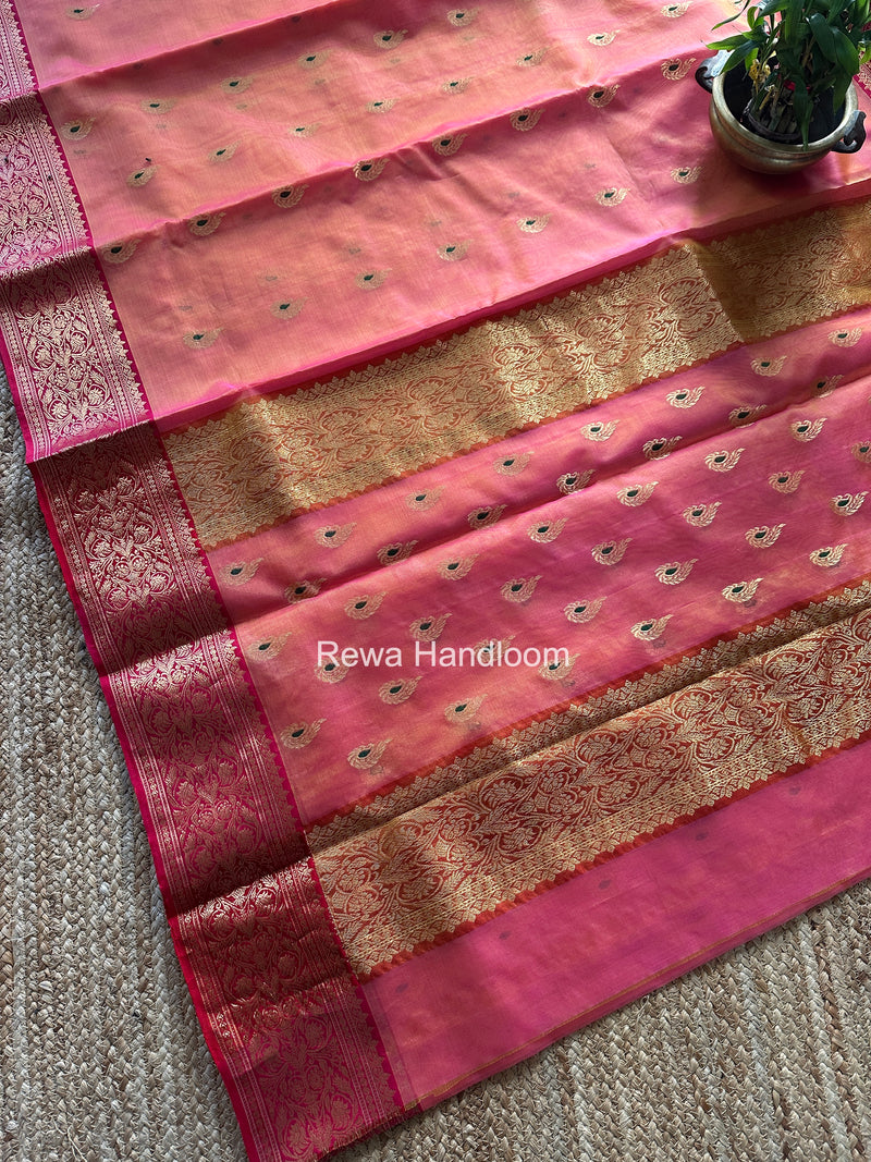Fuchsia Pink Chanderi Katan Silk Nakshi Border Saree CKNBS02