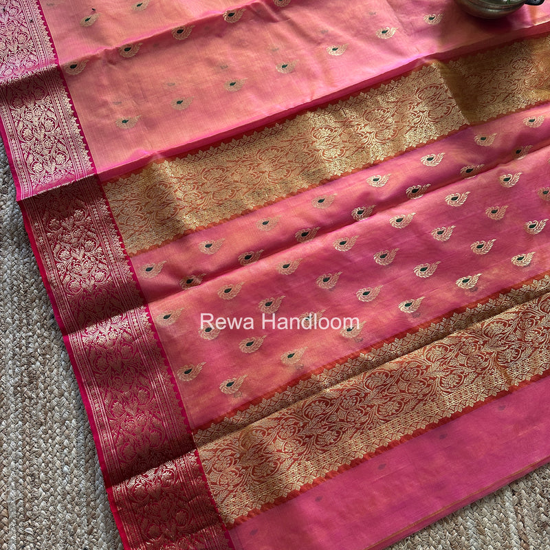 Fuchsia Pink Chanderi Katan Silk Nakshi Border Saree CKNBS02