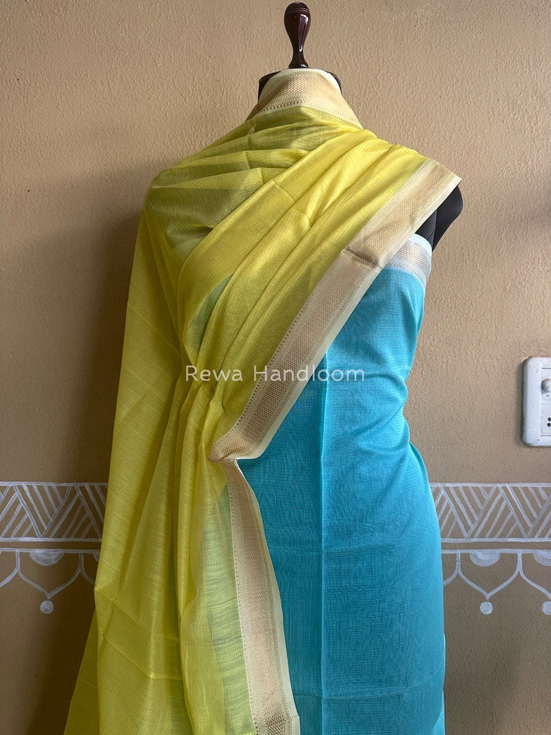 Maheshwari Sea Green-Yellow Tissue Top-Dupatta TTP09