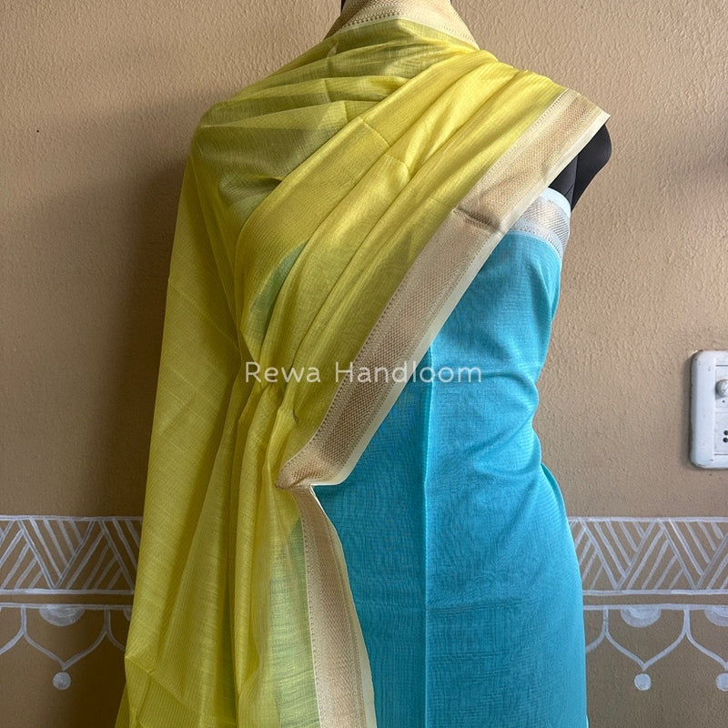 Maheshwari Sea Green-Yellow Tissue Top-Dupatta TTP09