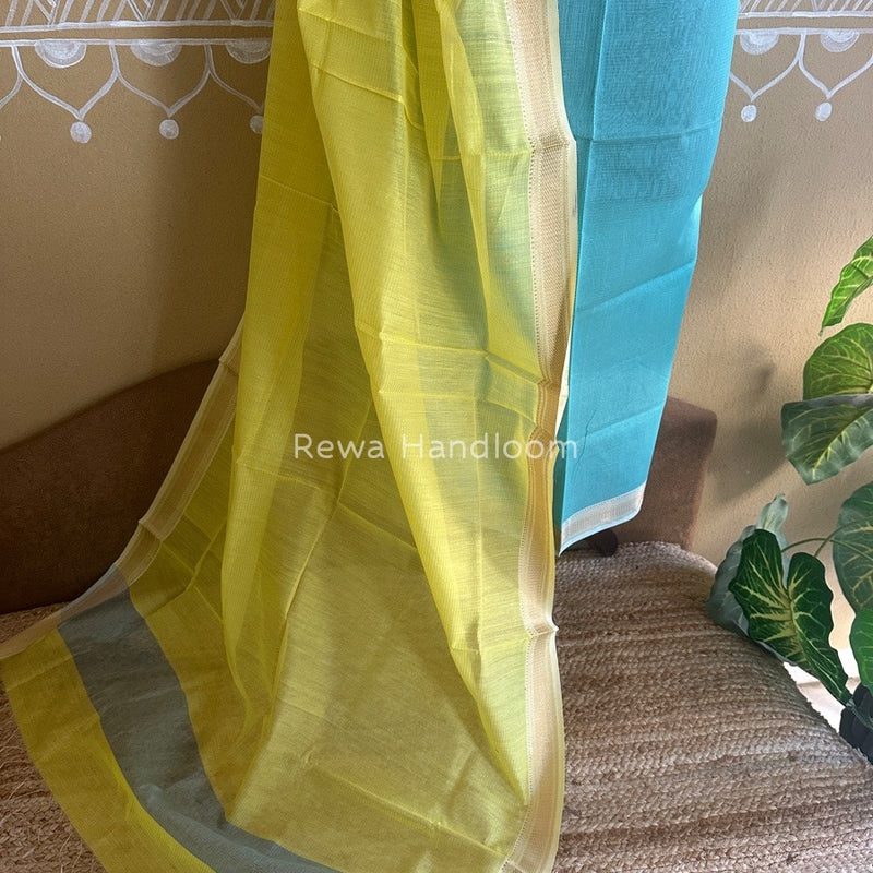 Maheshwari Sea Green-Yellow Tissue Top-Dupatta TTP09