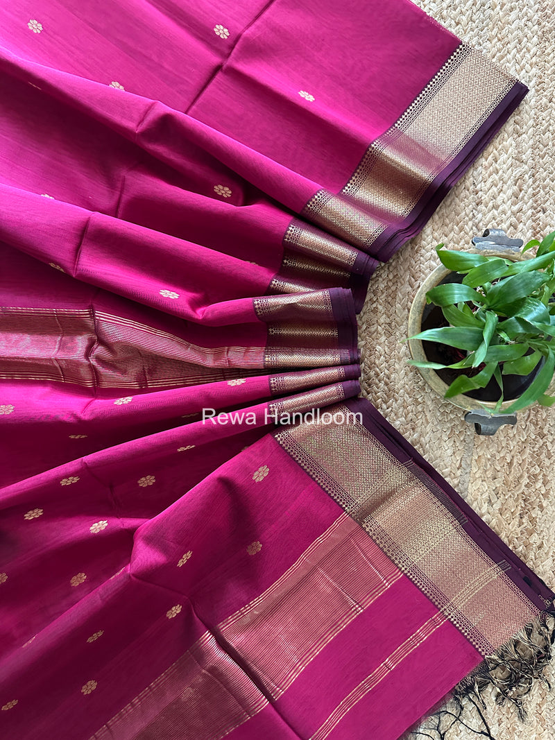 Maheshwari Magenta Flower Skirt Butti Saree ZSB0148