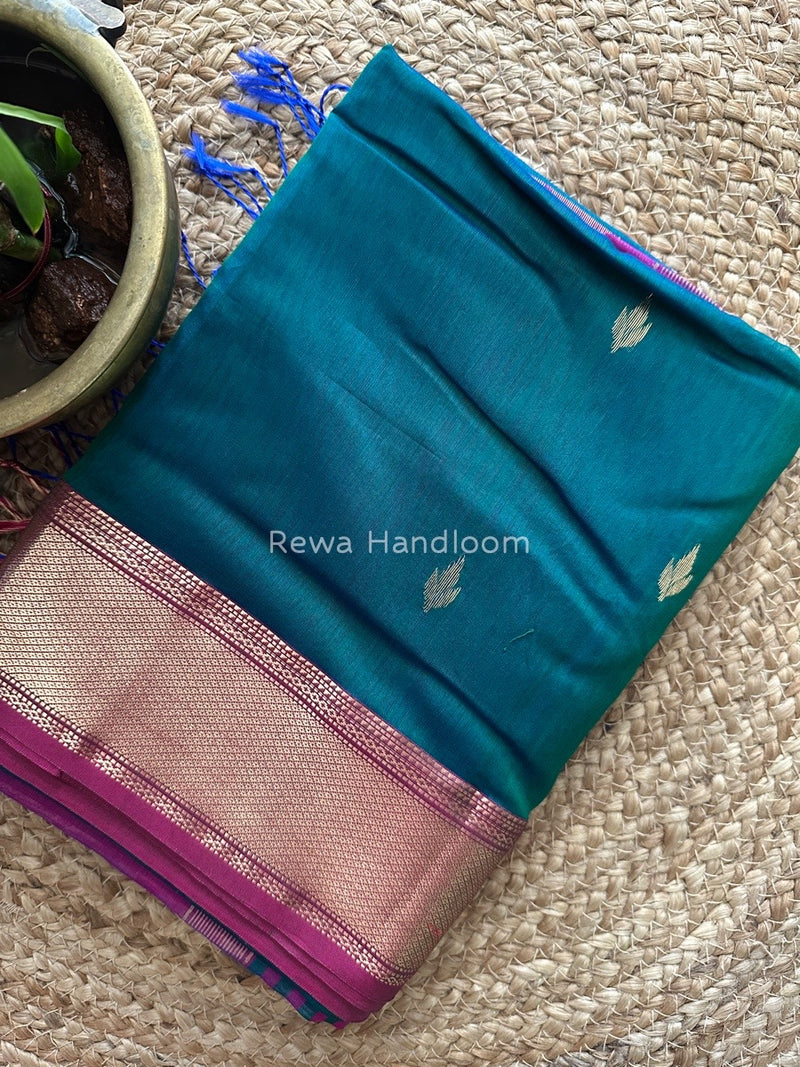 Green Butta Pallu Zari Border Saree ~ Maheshwari Saree BTPS09