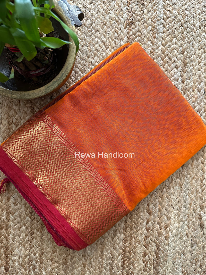 Maheshwari Orange Shaded Plain Saree ZBPS012