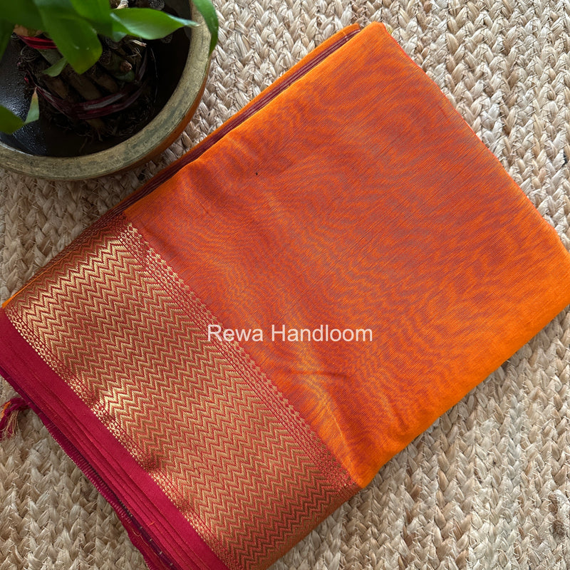 Maheshwari Orange Shaded Plain Saree ZBPS012