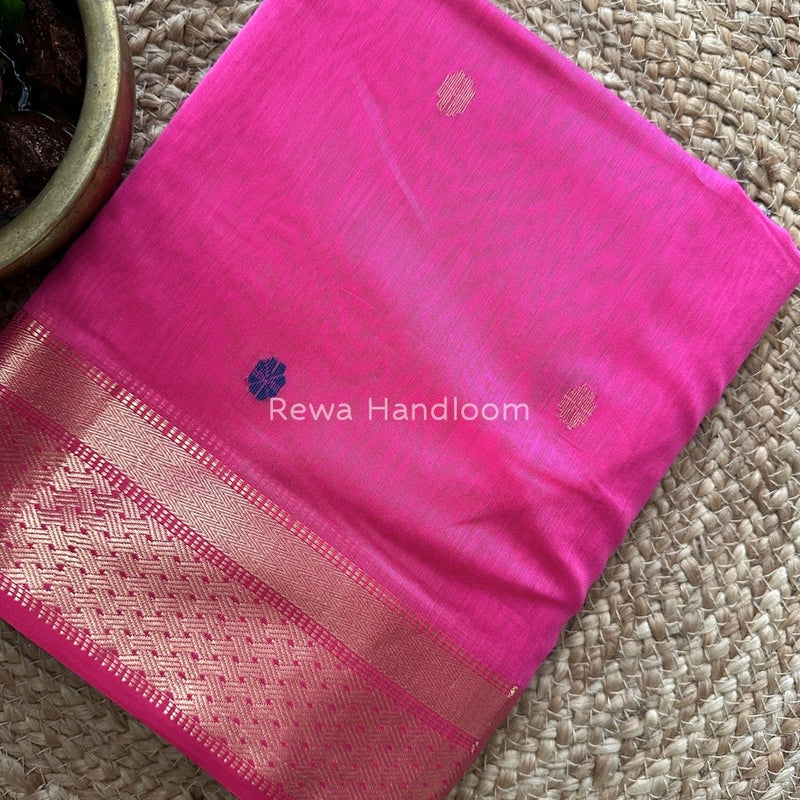 Fuchsia Pink Zari Butti Maheshwari Saree JBS047