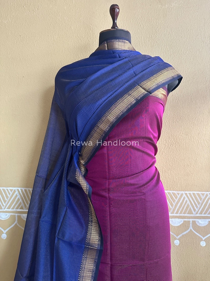 Maheshwari Magenta-Blue Tissue Top-Dupatta TTP06