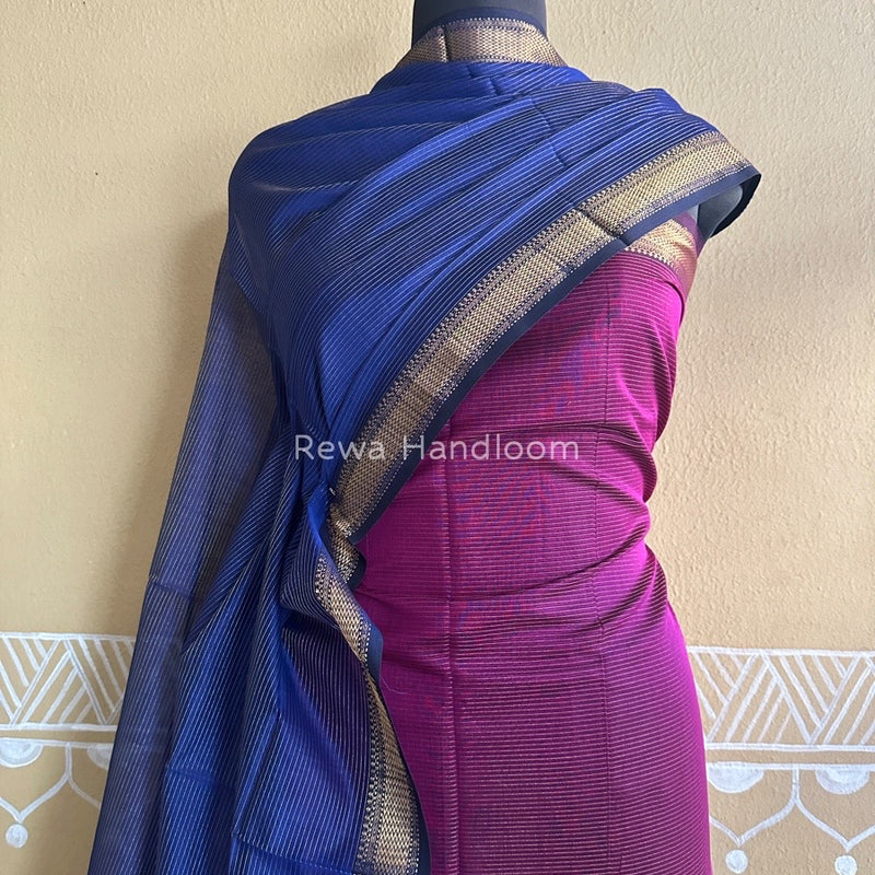 Maheshwari Magenta-Blue Tissue Top-Dupatta TTP06
