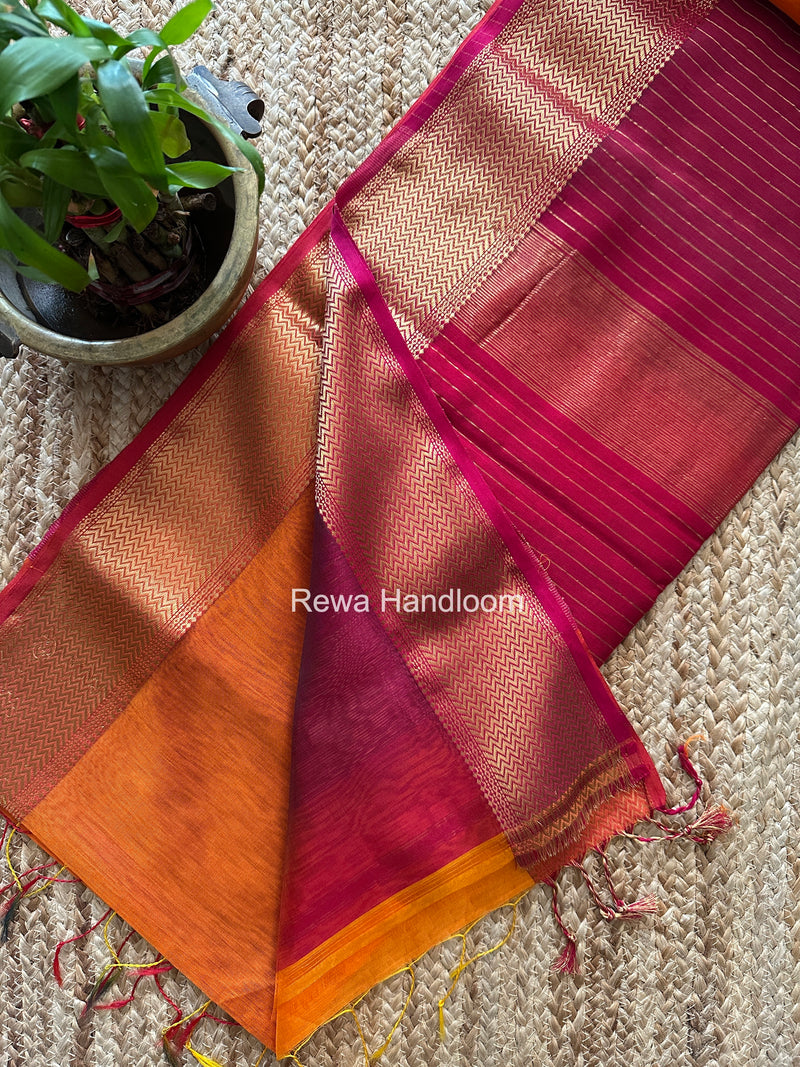 Maheshwari Orange Shaded Plain Saree ZBPS012