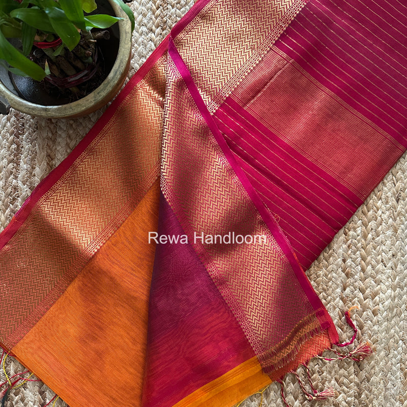 Maheshwari Orange Shaded Plain Saree ZBPS012