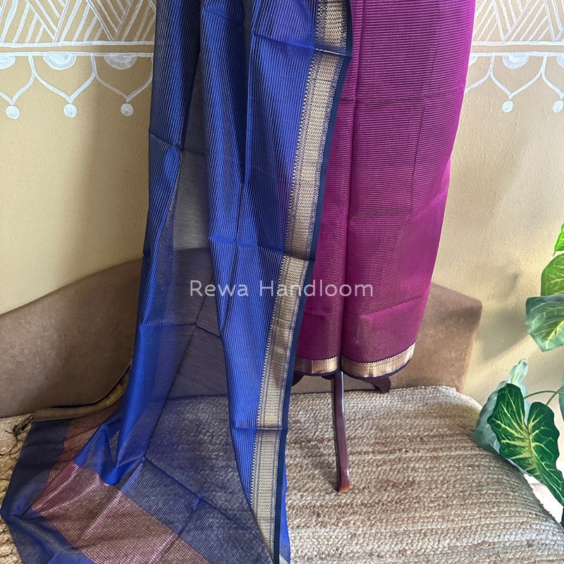 Maheshwari Magenta-Blue Tissue Top-Dupatta TTP06