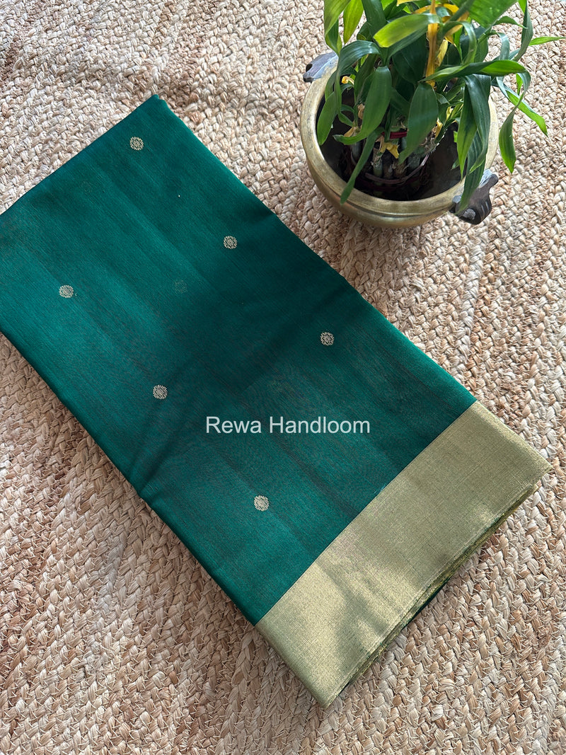 Bottle Green Chanderi Butta Zari Border Saree BSC012