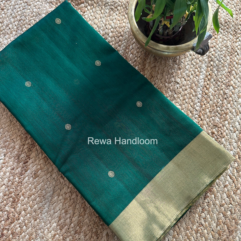 Bottle Green Chanderi Butta Zari Border Saree BSC012