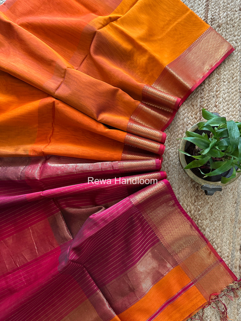 Maheshwari Orange Shaded Plain Saree ZBPS012