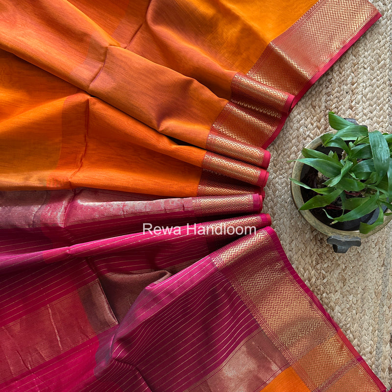 Maheshwari Orange Shaded Plain Saree ZBPS012