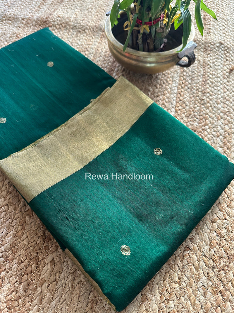 Bottle Green Chanderi Butta Zari Border Saree BSC012