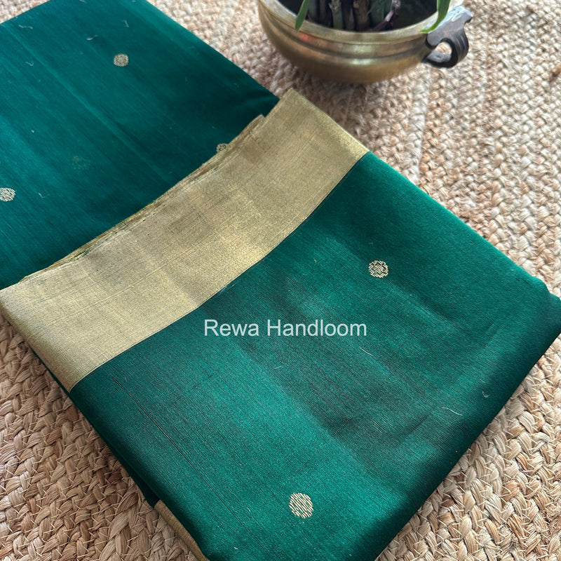 Bottle Green Chanderi Butta Zari Border Saree BSC012