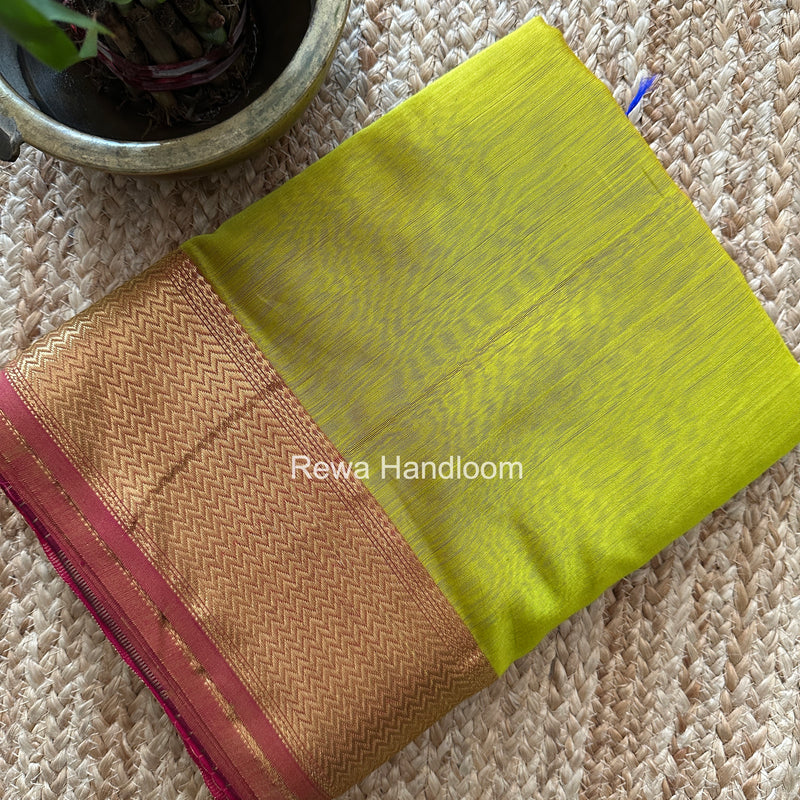 Maheshwari Parrot Green Shaded Plain Saree ZBPS011