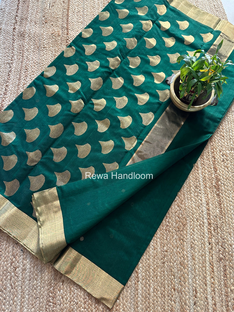 Bottle Green Chanderi Butta Zari Border Saree BSC012
