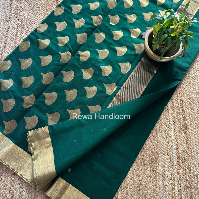 Bottle Green Chanderi Butta Zari Border Saree BSC012