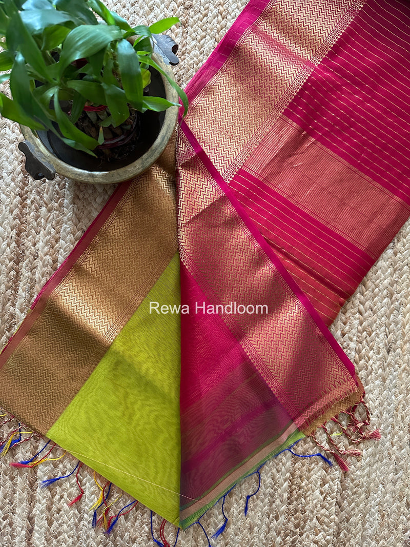 Maheshwari Parrot Green Shaded Plain Saree ZBPS011