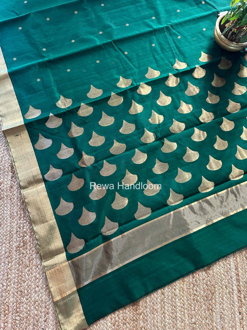 Bottle Green Chanderi Butta Zari Border Saree BSC012