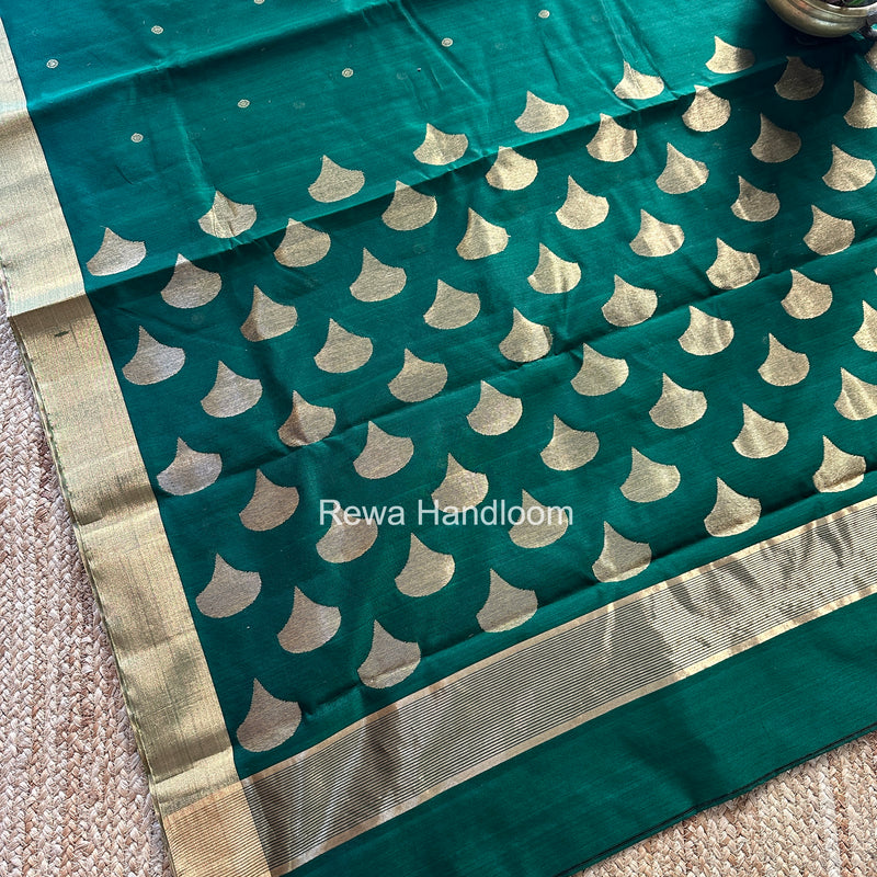 Bottle Green Chanderi Butta Zari Border Saree BSC012