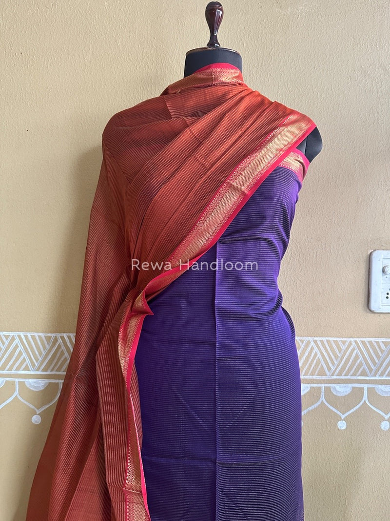 Maheshwari Violet-Rust Tissue Top-Dupatta TTP016