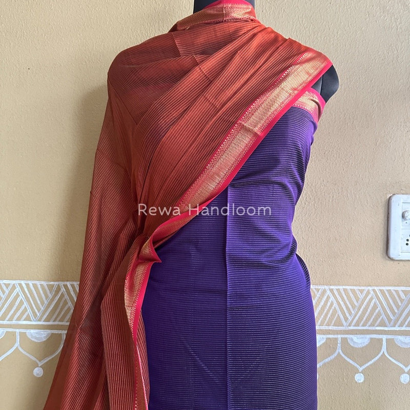 Maheshwari Violet-Rust Tissue Top-Dupatta TTP016