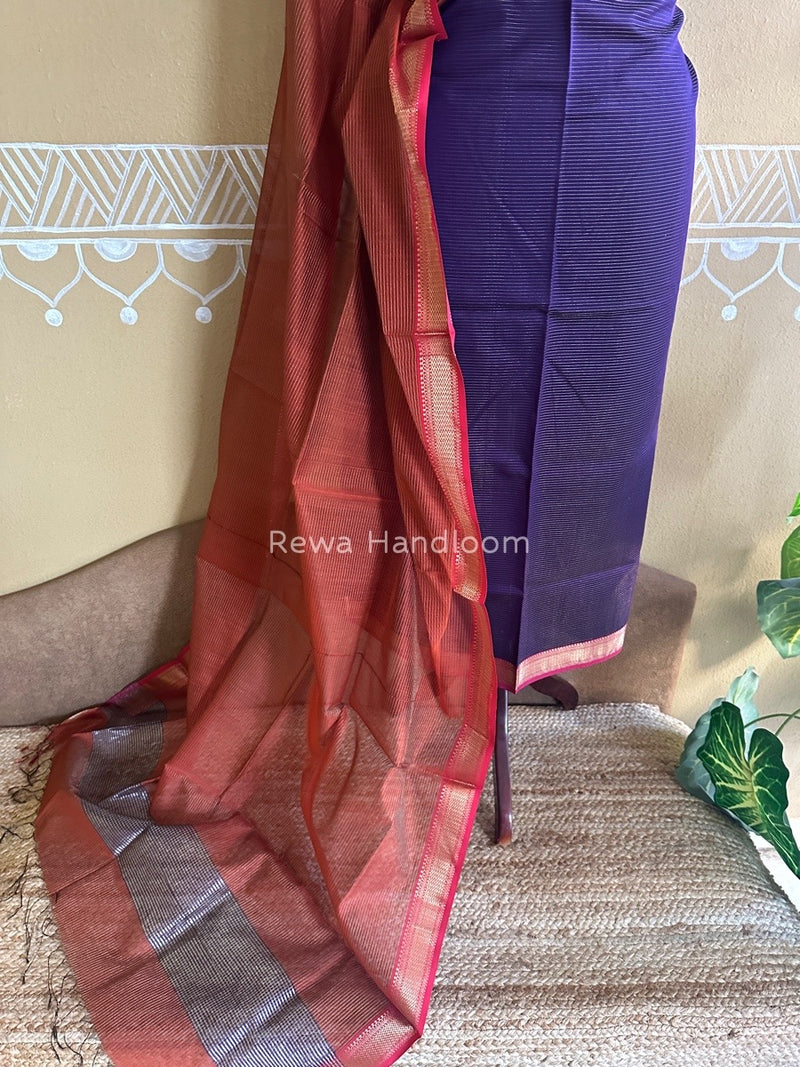 Maheshwari Violet-Rust Tissue Top-Dupatta TTP016