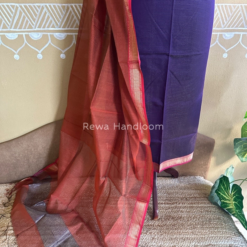 Maheshwari Violet-Rust Tissue Top-Dupatta TTP016