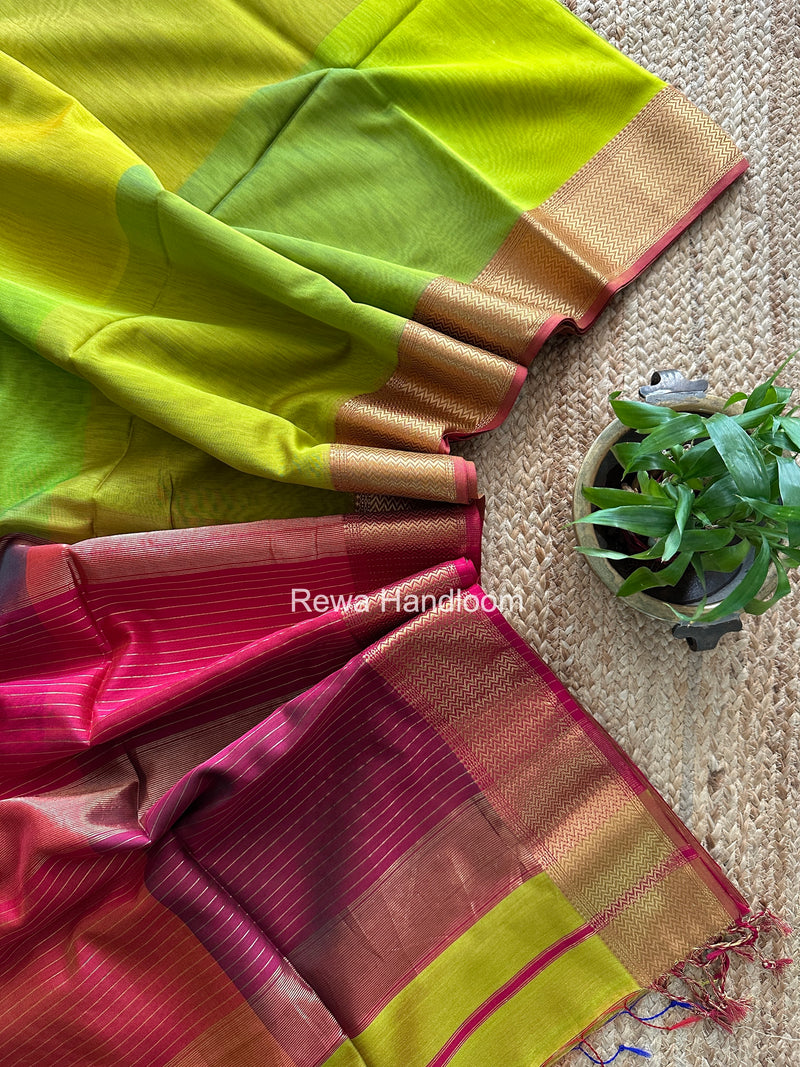 Maheshwari Parrot Green Shaded Plain Saree ZBPS011
