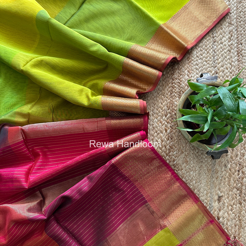 Maheshwari Parrot Green Shaded Plain Saree ZBPS011