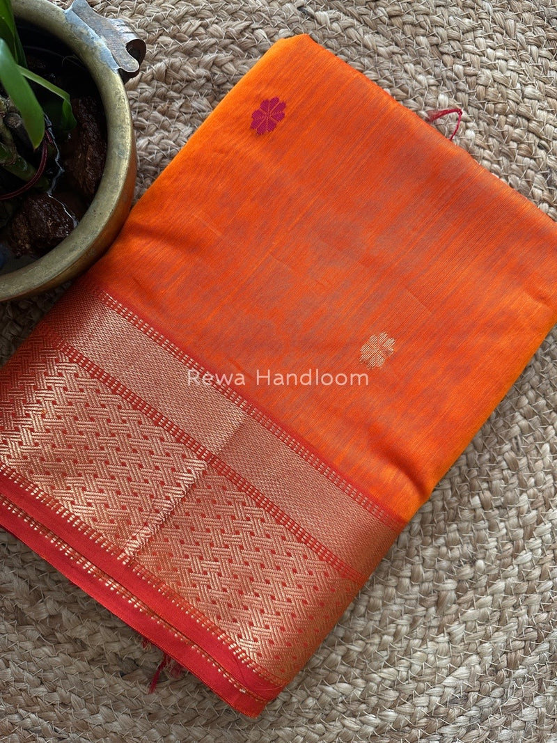 Orange Zari Butti Maheshwari Saree JBS049