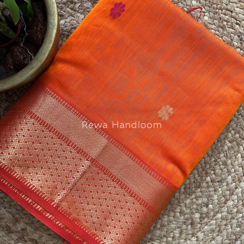 Orange Zari Butti Maheshwari Saree JBS049