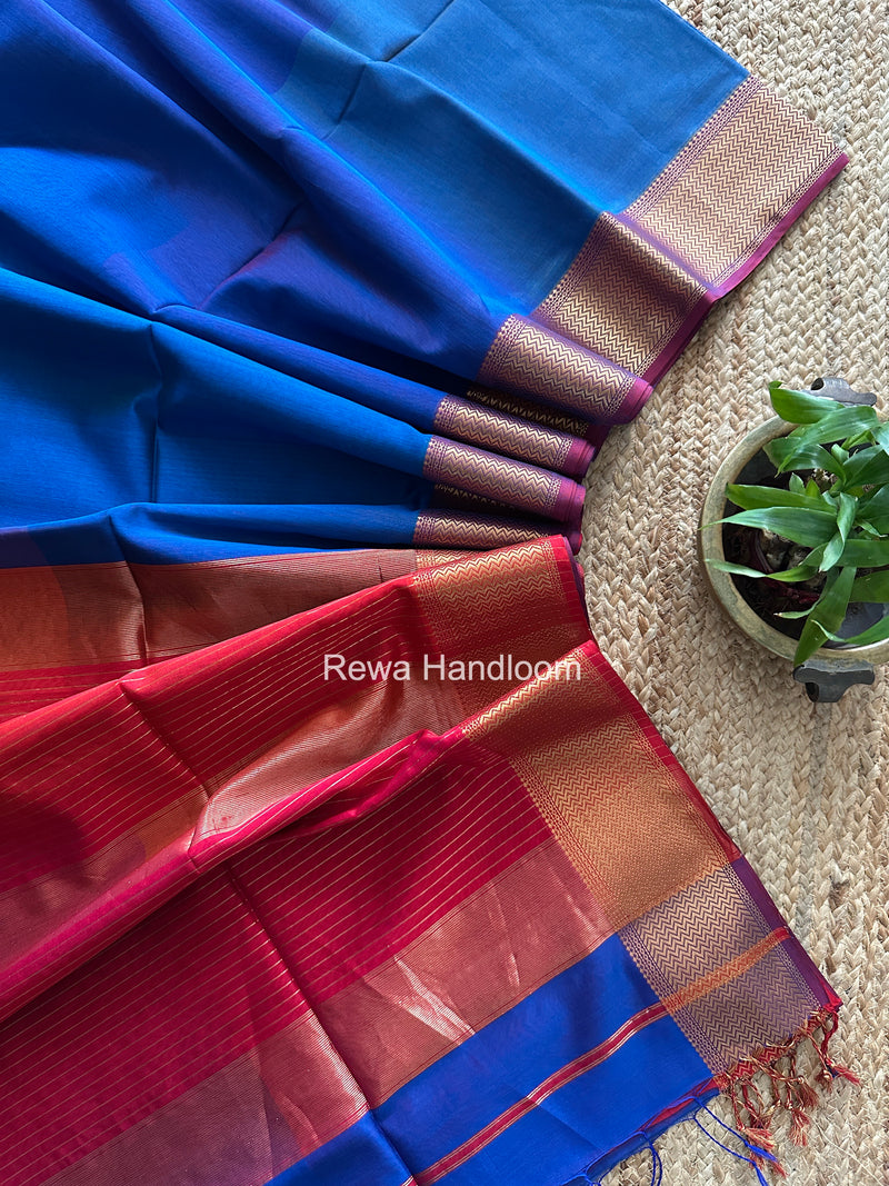 Maheshwari Blue Shaded Plain Saree ZBPS09