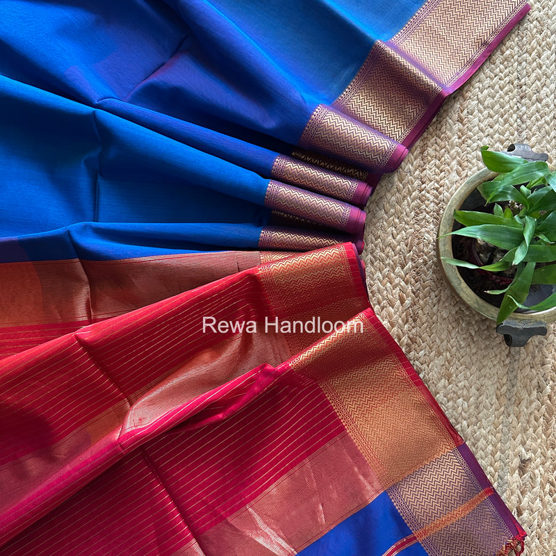 Maheshwari Blue Shaded Plain Saree ZBPS09