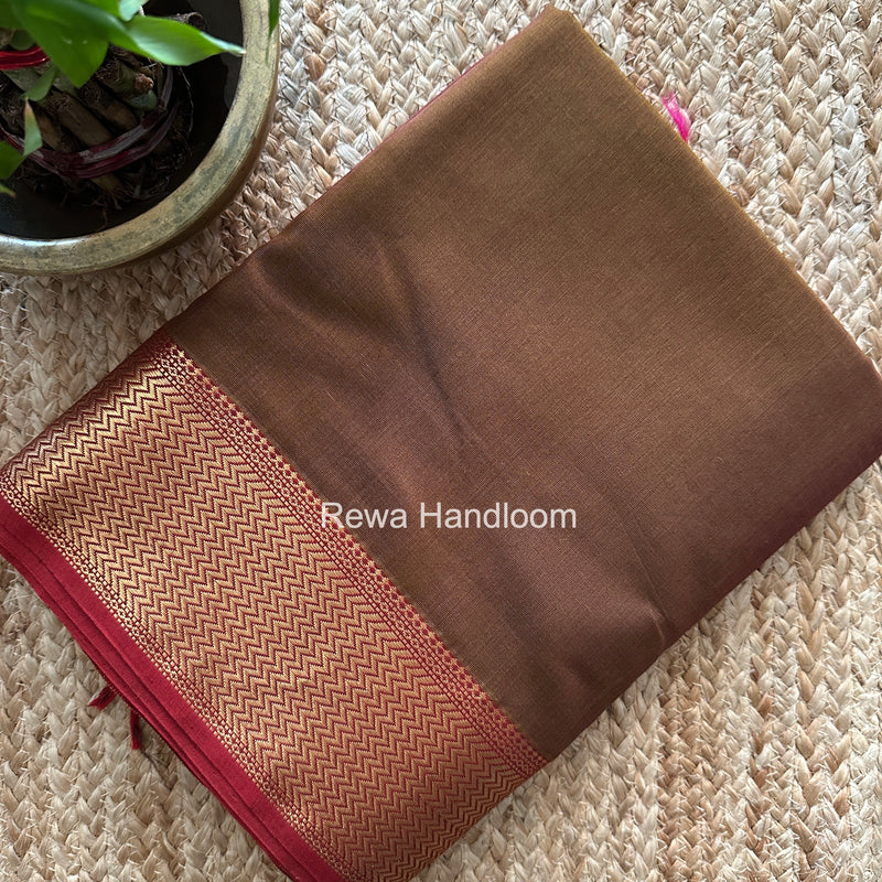 Maheshwari Brown Shaded Plain Saree ZBPS08