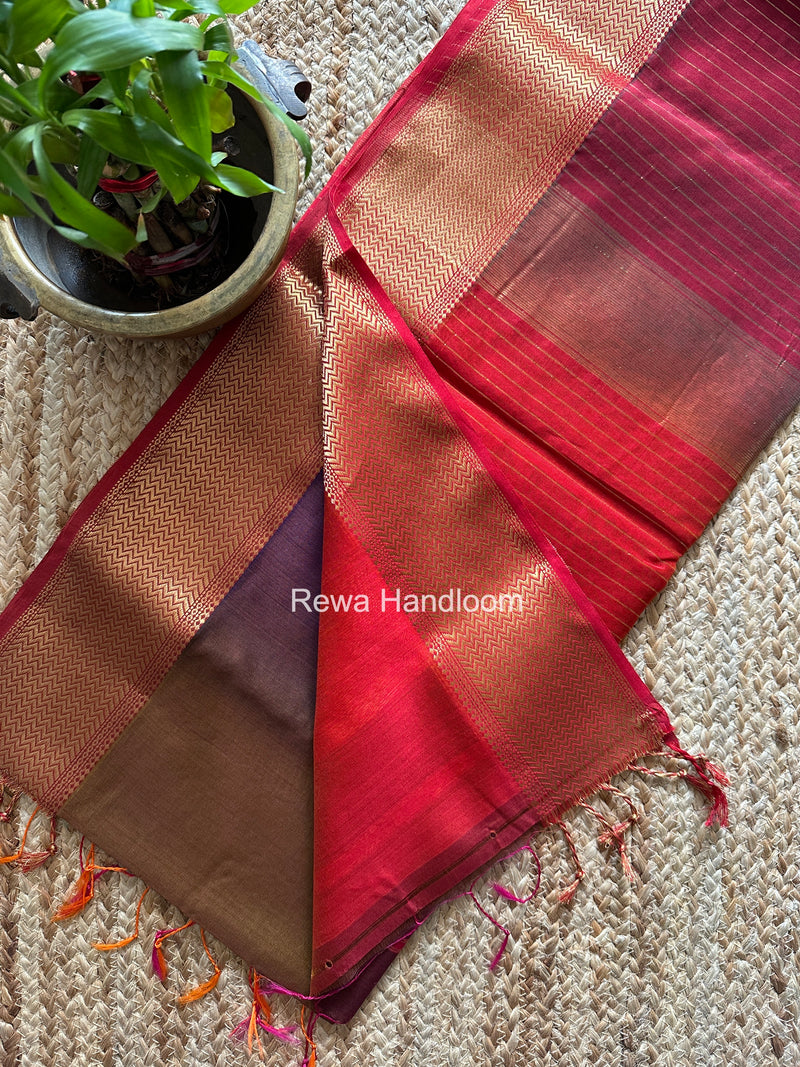 Maheshwari Brown Shaded Plain Saree ZBPS08