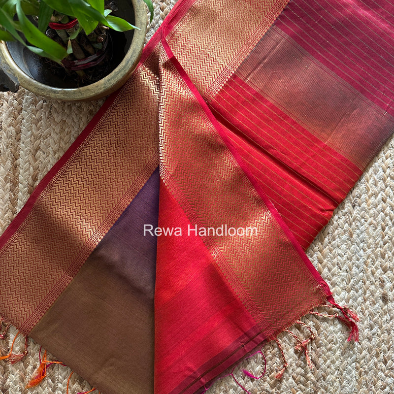 Maheshwari Brown Shaded Plain Saree ZBPS08