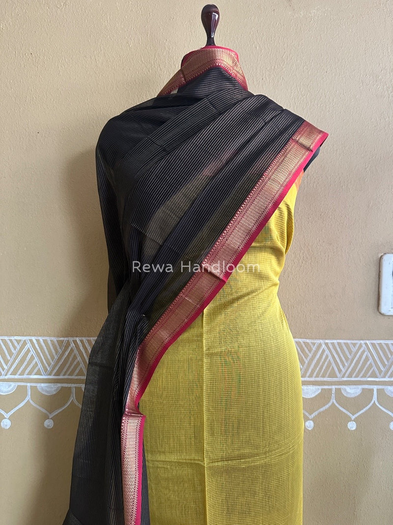 Maheshwari Yellow-Black Tissue Top-Dupatta TTP014