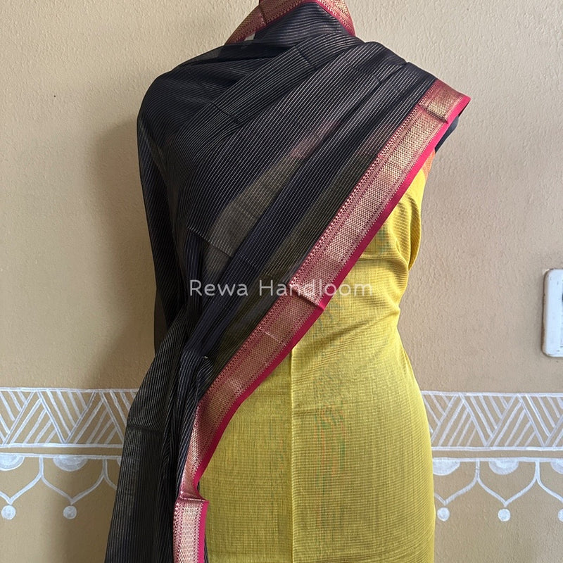 Maheshwari Yellow-Black Tissue Top-Dupatta TTP014