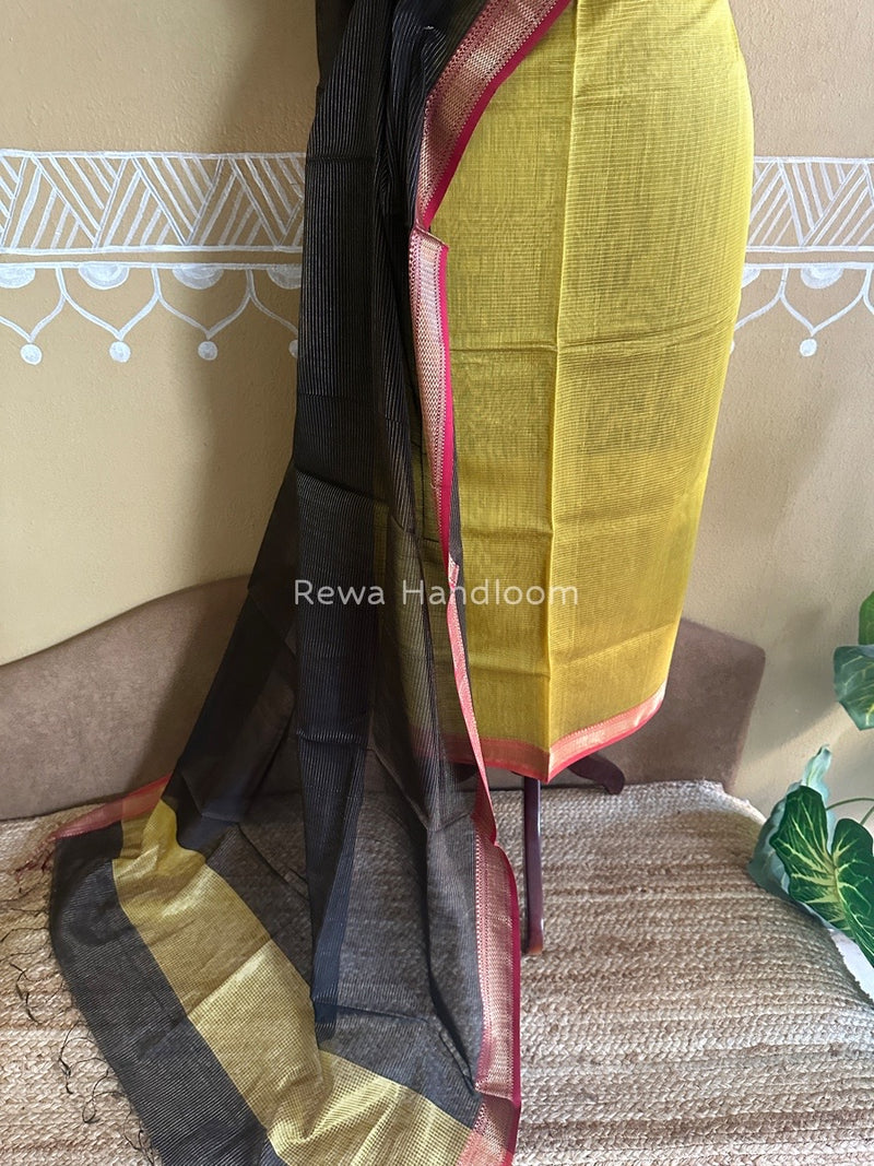 Maheshwari Yellow-Black Tissue Top-Dupatta TTP014