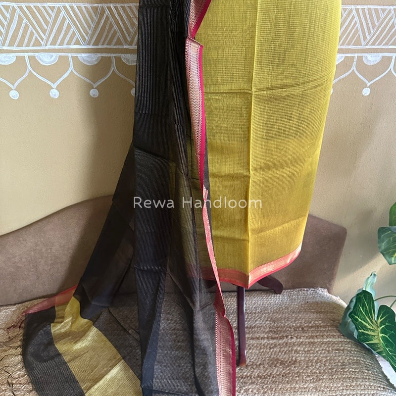 Maheshwari Yellow-Black Tissue Top-Dupatta TTP014