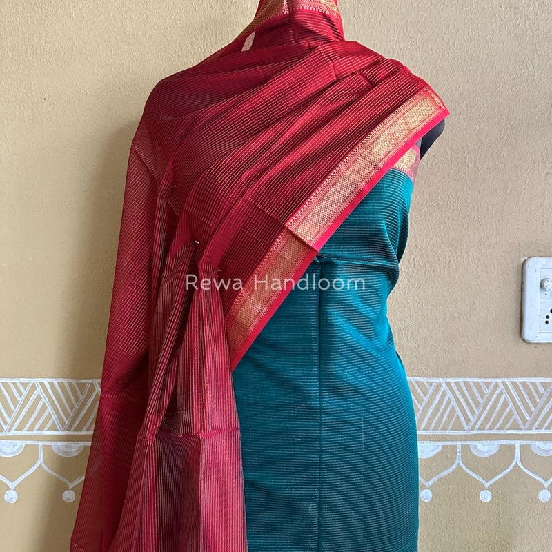 Maheshwari Rama Green-Red Tissue Top-Dupatta TTP013